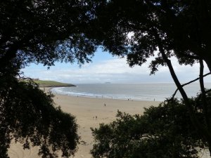 The beach from the headland with views to the island of Steepholm