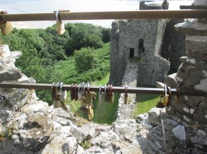 Padlocks left at the castle tower