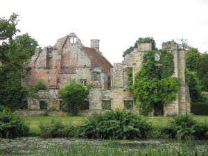 The east range ruins across the moat