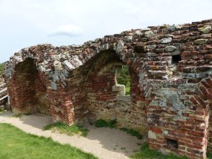 Remains of some walling on top of the earthworks