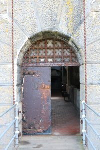 Decorative stonework around the entrance