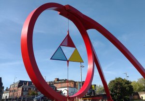 The 'Steel Wave' sculpture representing Newport's steel industry