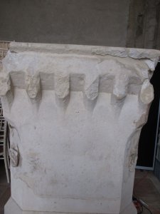A large stone lectern
