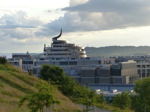 The Walnut Whip Hotel on Edinburgh's skyline; much mocked as it looks like something else.....