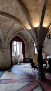 Vaulted ceiling from the abbey retained in the dining hall