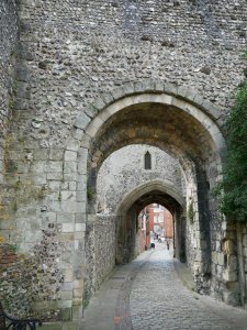 Close -up of  the two archways of the Barbican and Gatehouse