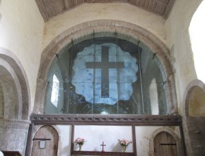 The modern-day screen between church and monastery