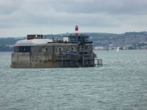 View of Spitbank Fort, built to defend the Solent-as seen from the castle