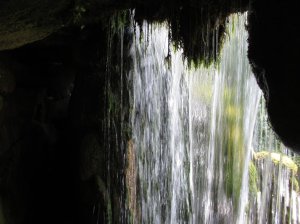 Walking behind the waterfall