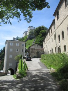  The exterior of the abbey complex with the castle in the background. This was featured in 'The Sound of Music'