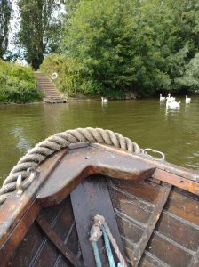 Going across the river in the ferry- 50 pence crossing fee!
