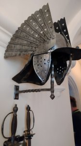 A winged helmet on display in the house