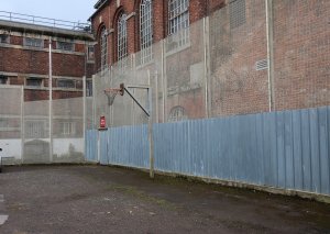 Some remains of the castle were discovered under the basketball pitch (and then re-covered to preserve them)