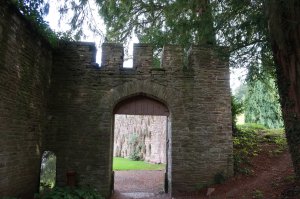 The crenellated entrance to the garden