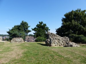 Masonry remains on the top of the mound