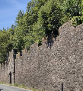 The original castle motte is behind this wall.