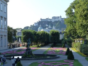 The castle as viewed from the Mirabell Gardens