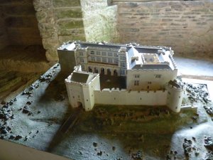 A model of the castle, with the north wing colonnade in view just behind the gatehouse