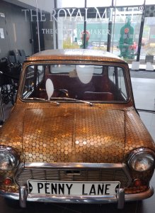 Car covered in pennies at the Royal Mint (click to expand)