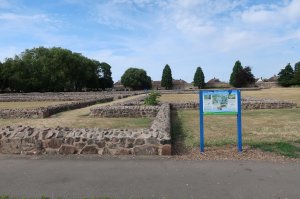 View of the low walls of the Infirmary/guesthouse area