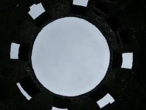 Looking up into the round tower