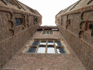 The gatehouse viewed upwards