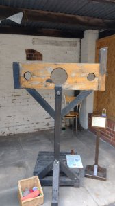 Fun in the pillory at the Tudor House!