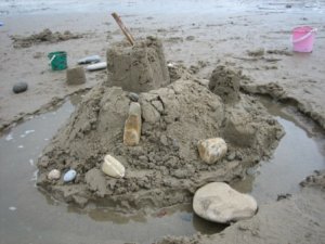 A lovely example of an early Norman motte castle with a moat and a large pebble drawbridge (Amroth Beach)