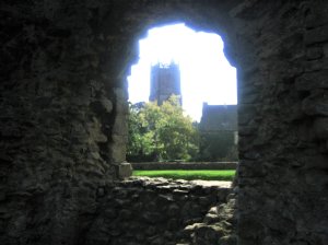 The village church through the castle window