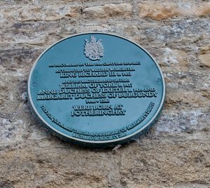 Plaque commemorating Richard and his family members births in Fotheringhay