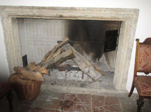 Warmed by a fire in the winter