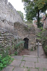 The Anglian Tower, just behind the Multangular Tower. Both towers Roman