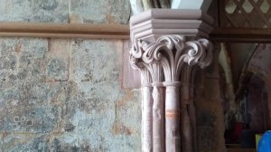 A fine column inside the vaulted porch. It has been repaired to a high standard yet sits in a building with no public access!