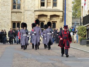 Beefeater and guards on duty