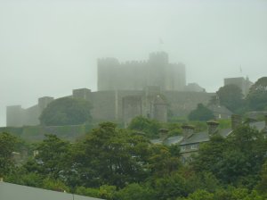 Castle in the early morning mist